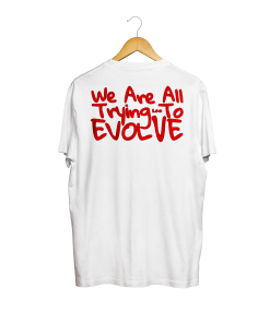 trying tee red on white back