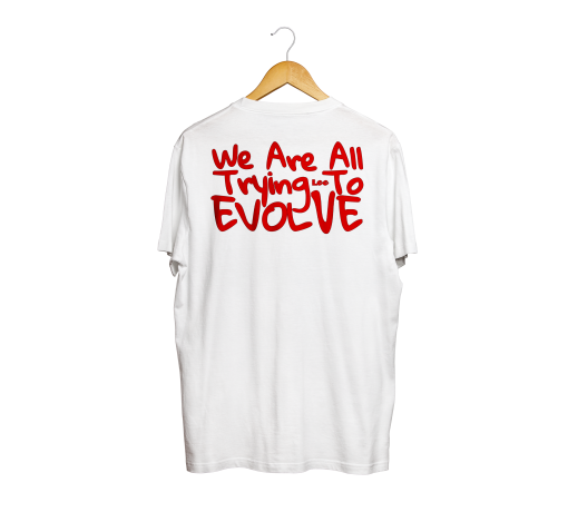trying tee red on white back