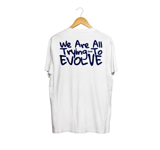trying tee blue on white back